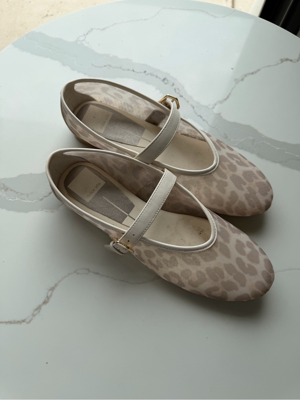 Beige Leopard Print Mary Jane Flats with Ivory Strap